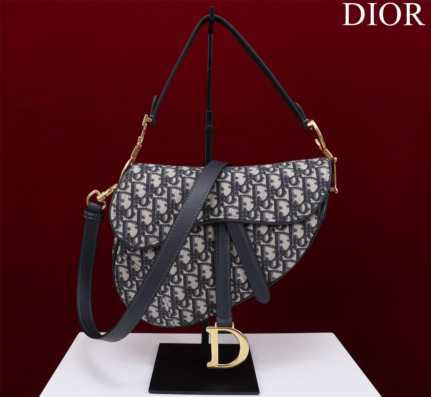 Saddle Bag with Strap Blue Dior Oblique Jacquard